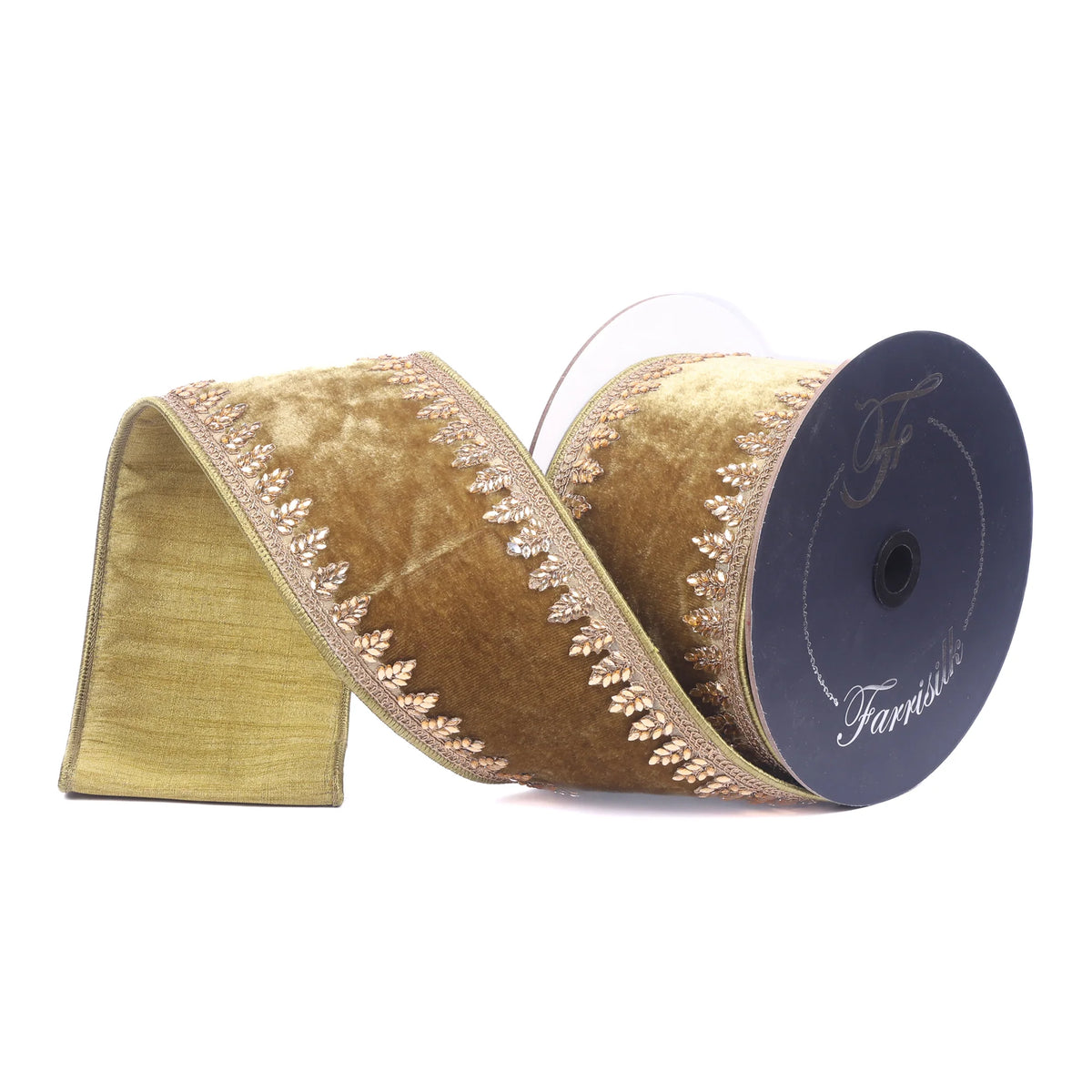 Olive Green Velvet Embellished Ribbon