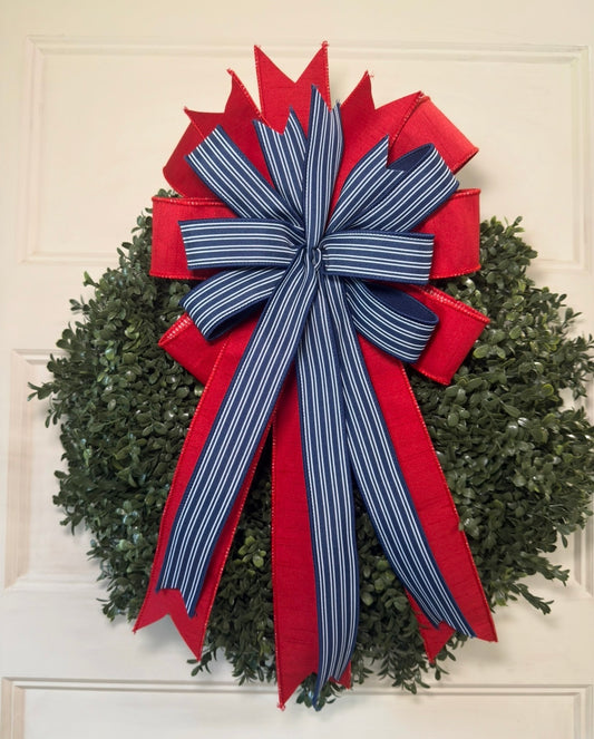 Navy stripe patriotic bow