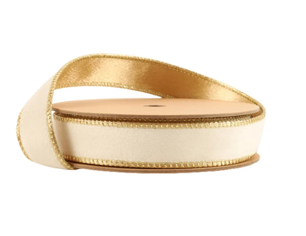 Cream & Gold Wired Ribbon