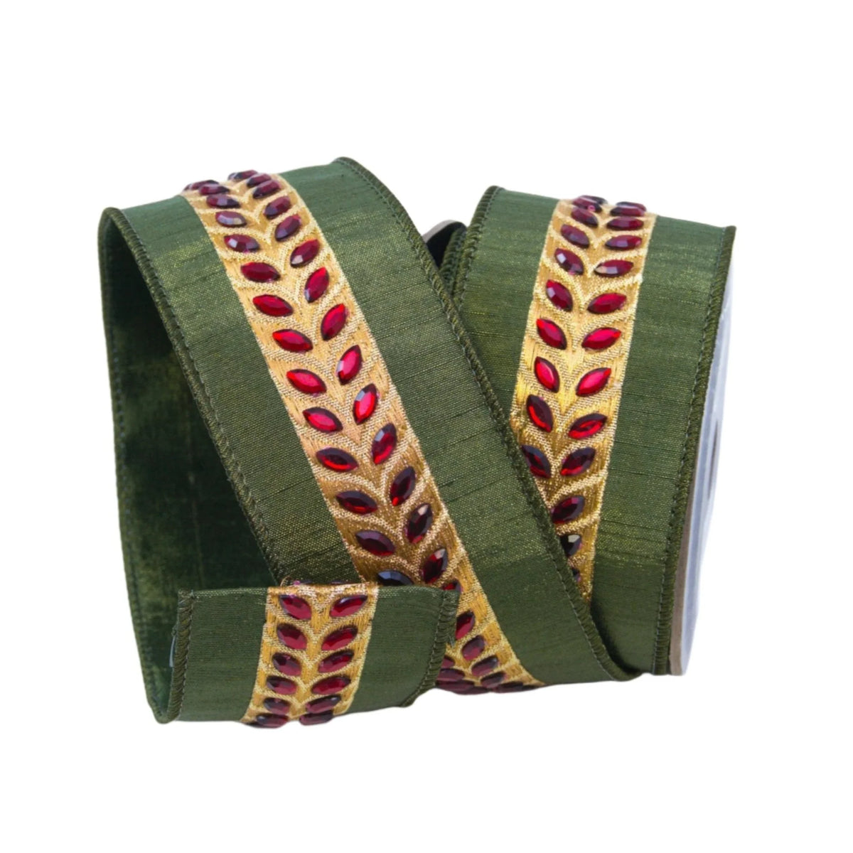 Olive & Burgundy Jeweled Ribbon