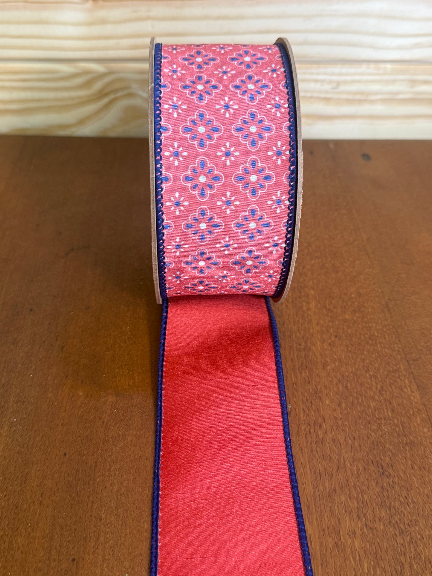 Patriotic Diamond Floral Dupioni Ribbon