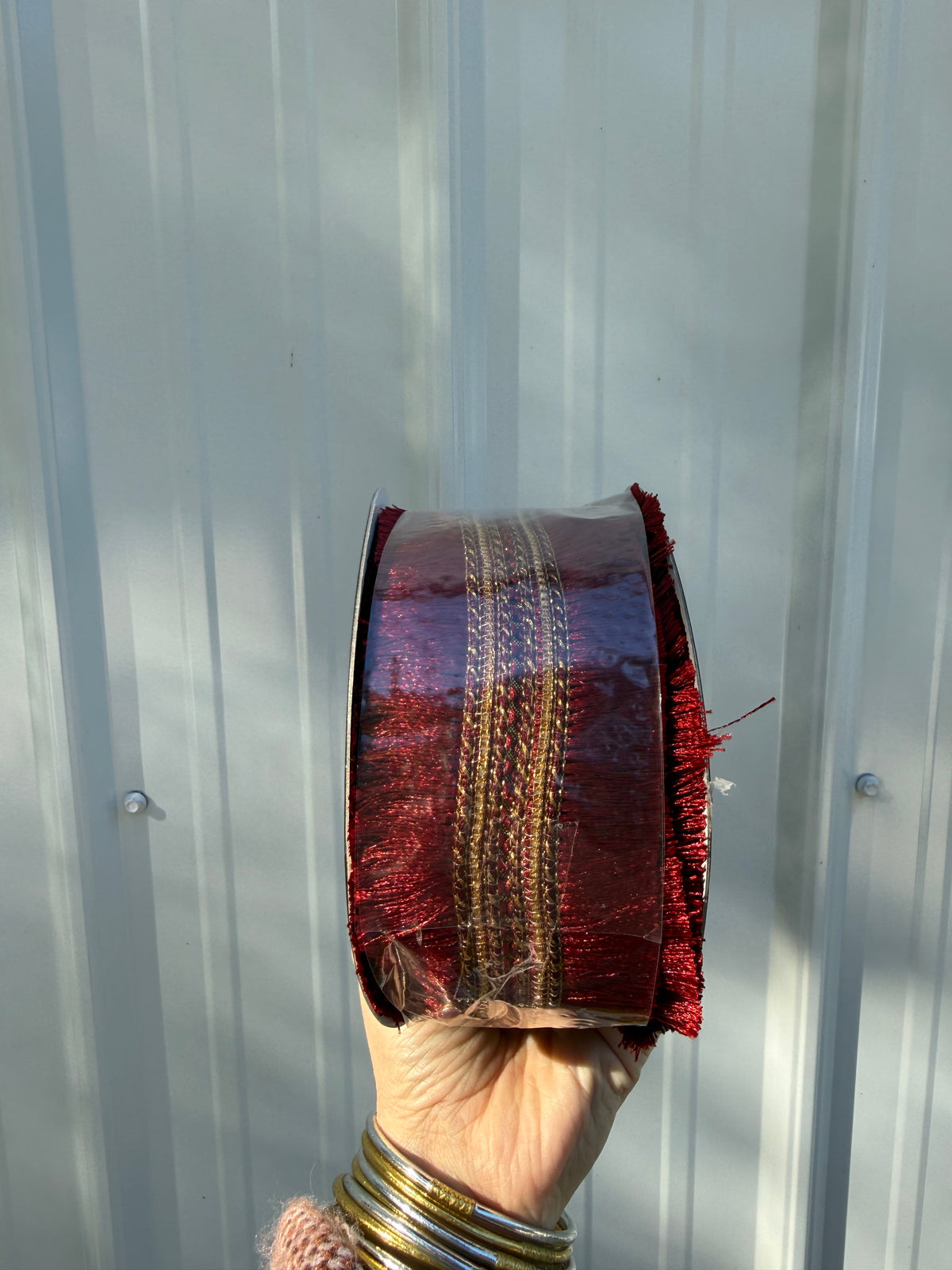 Burgundy Fringe Antique JME Wired Ribbon 2.5”